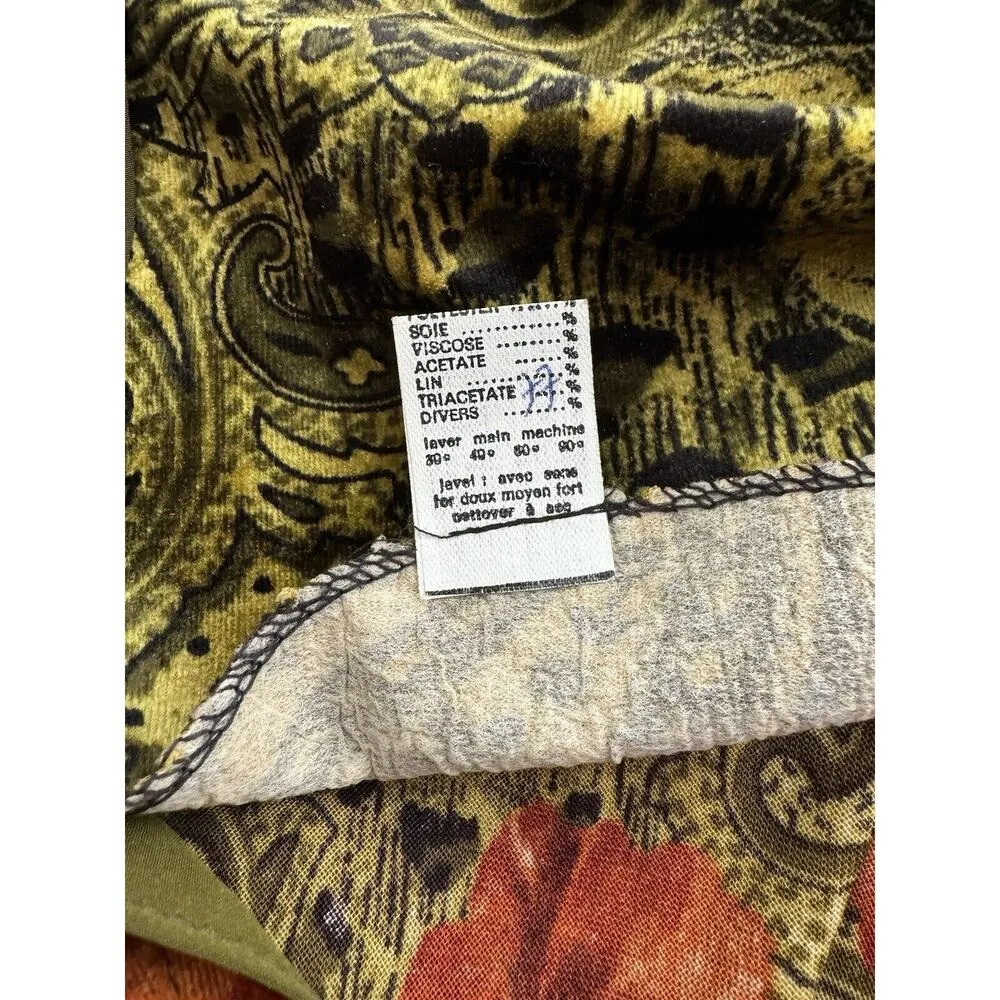 Dark Floral Velvet Long Sleeve Midi Dress Women’s Size 8 Green - Image 15