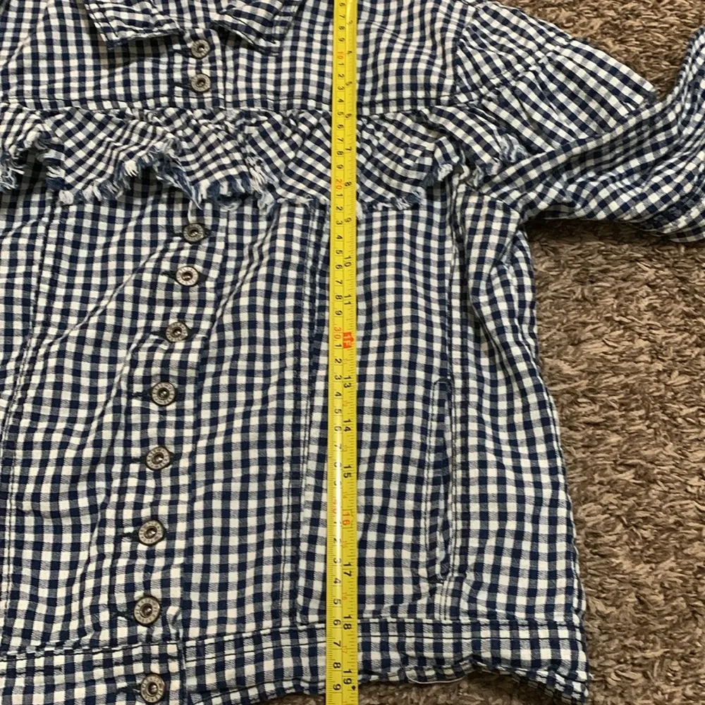 PLEASE blue & white gingham woman size SMALL bell sleeve jacket shirt button up - Image 9