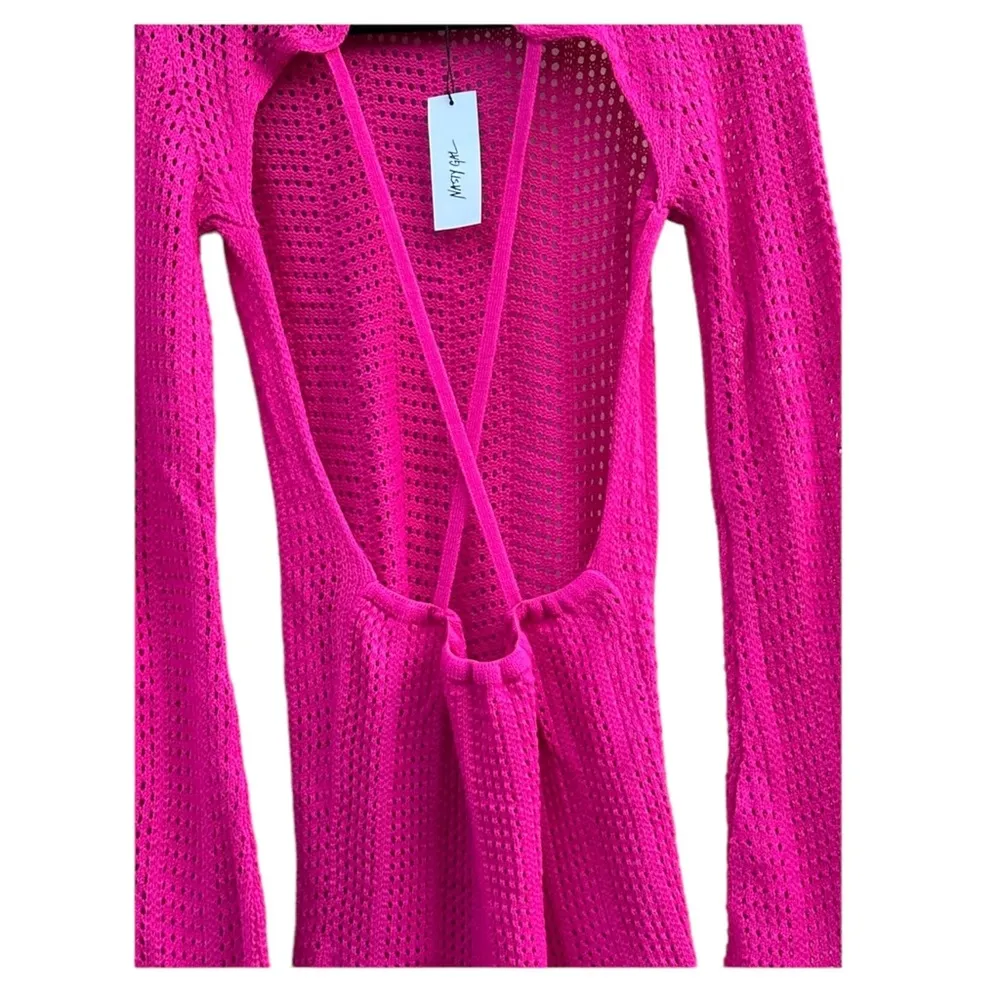 Stitchy Backless Knitted Mini Cover Up Dress Hot Pink NWT Large - Image 5