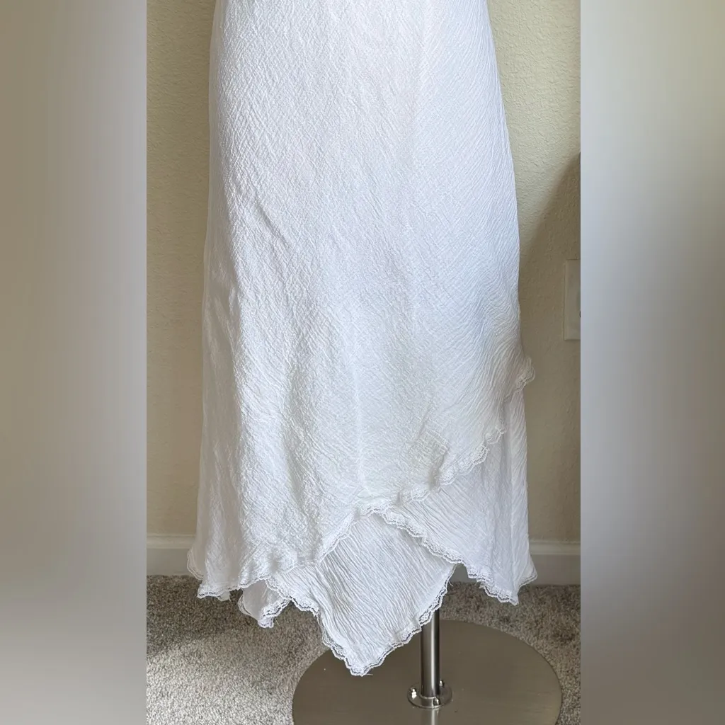 Vintage‎ Dress White Crinkle Midi Lace Handkerchief Hem Size 14 Cottagecore - Image 3