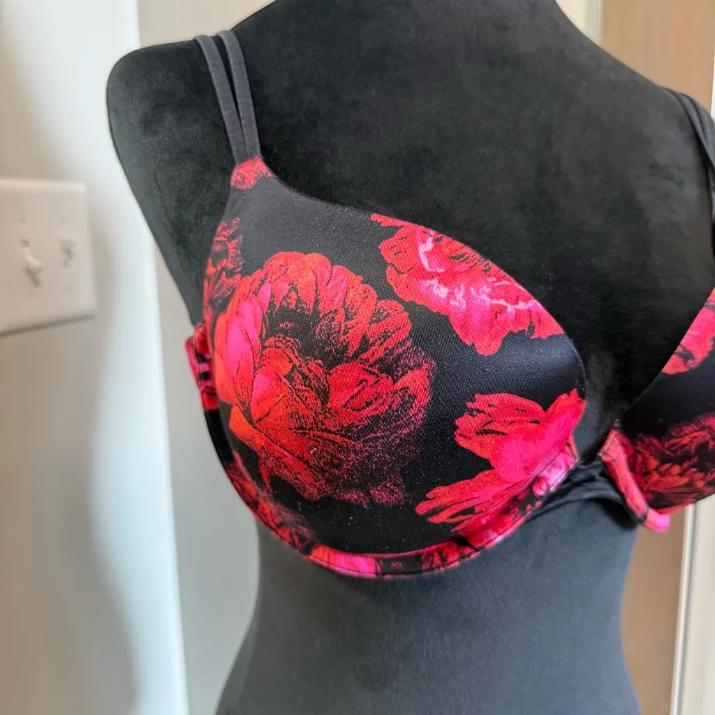 Victorias Secret Very Sexy Push-up Bra Black Pink Rose‎ Floral 36D - Image 2