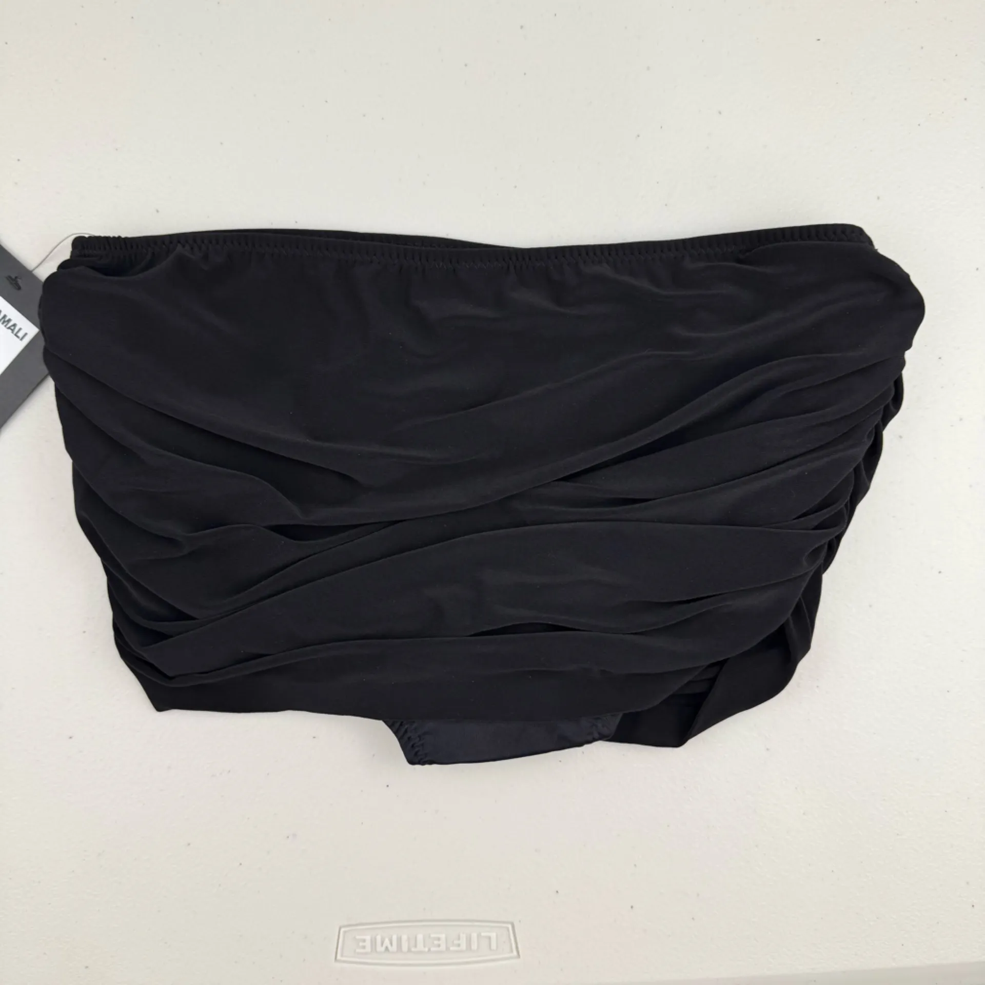 Norma Kamali Black 2 Piece Swim Suit Bikini Set Halter Top Ruched Skirt Bottom - Image 8