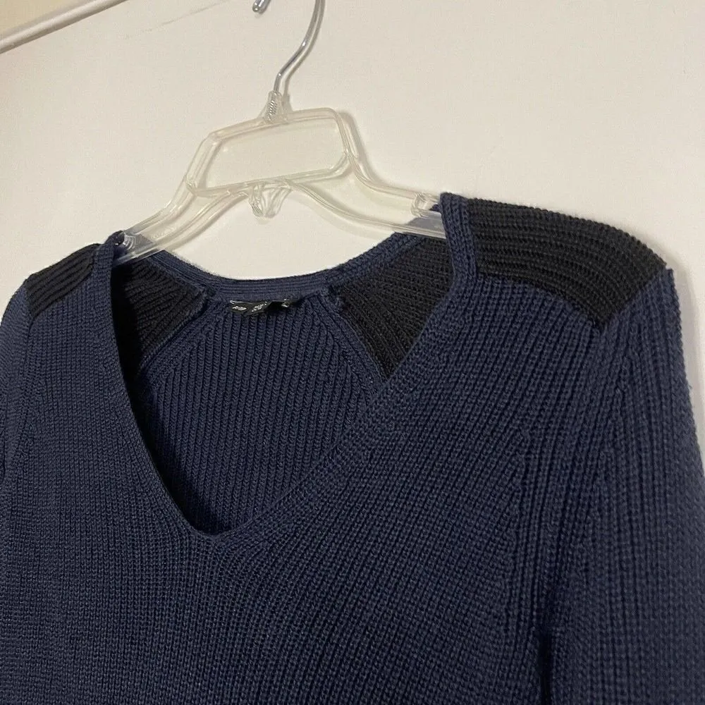THEORY navy silk ribbed vneck knit sweater Size Small - Image 3