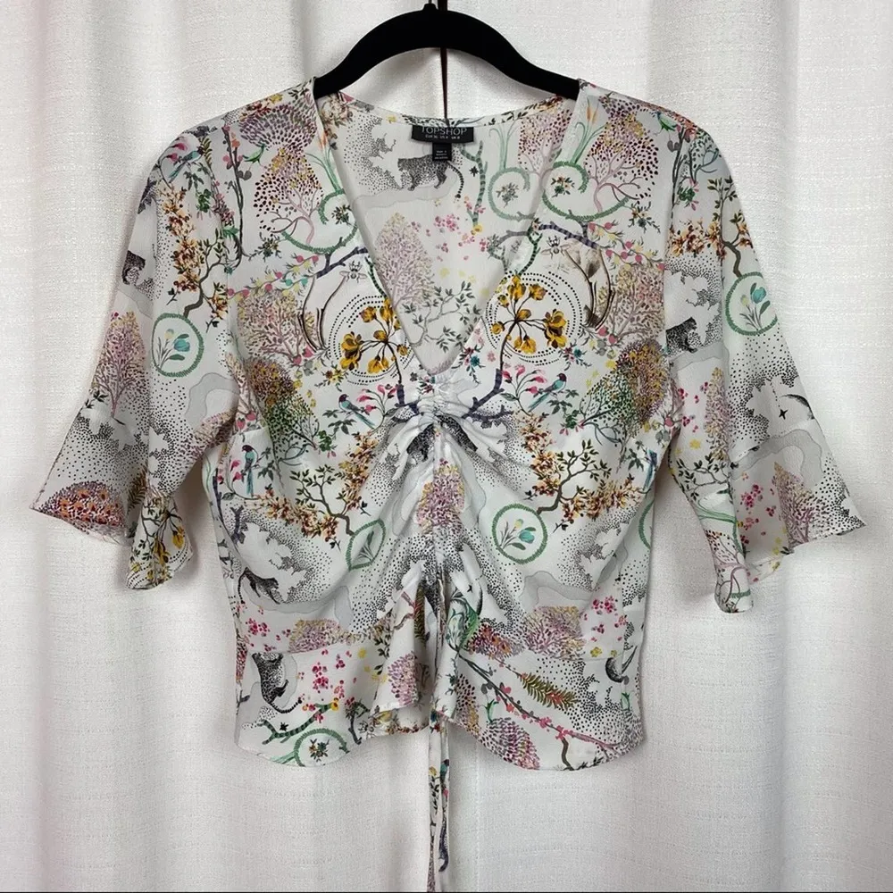 TopShop White Floral Leopard Ruched Crop Top Sz.4 - Image 3