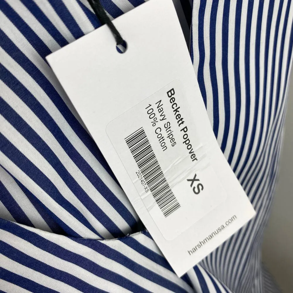 Harshman Beckett Popover Top Blouse Navy & White Stripe XS Oversized Blue - Image 10
