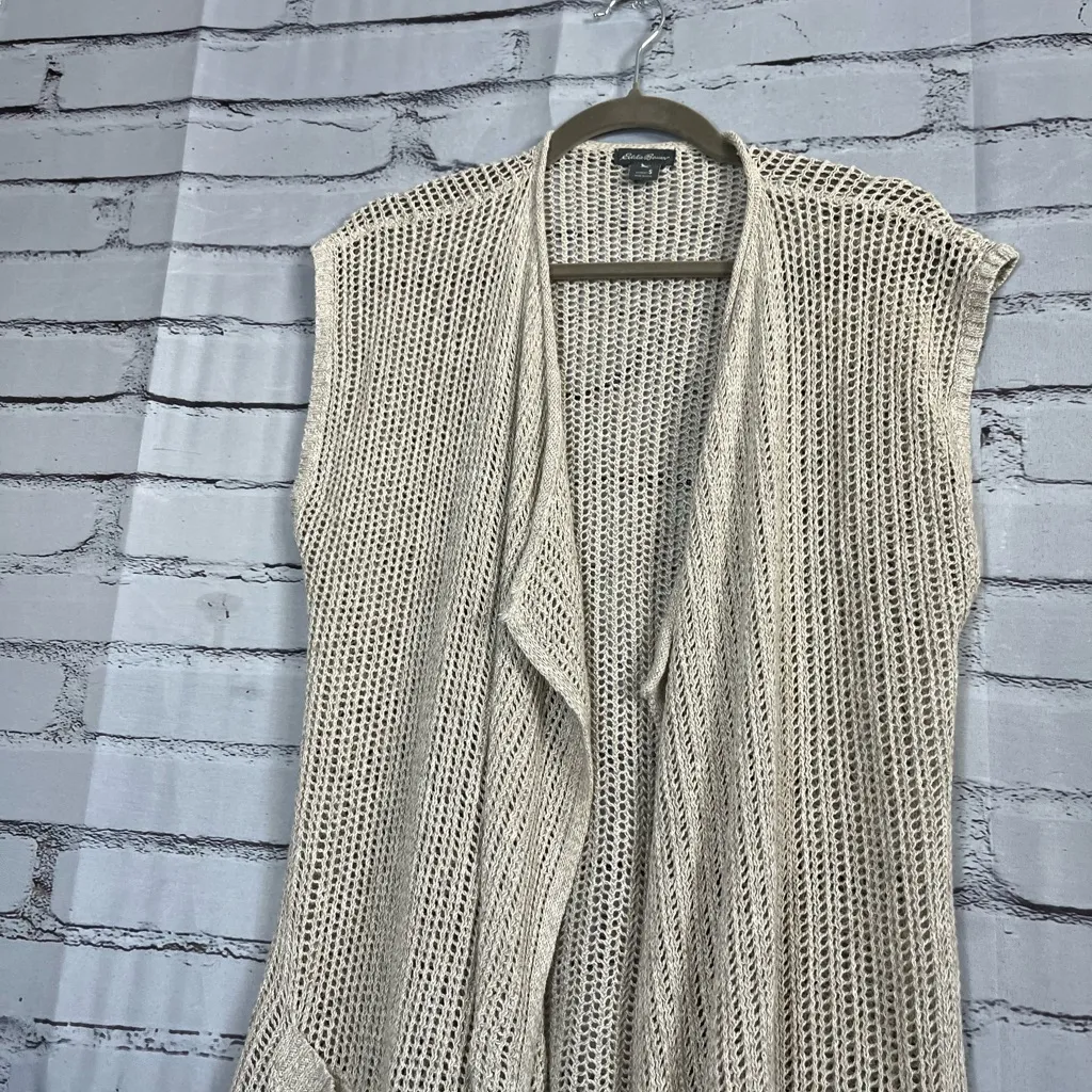 Eddie Bauer Cream Knit Cardigan Vest Women’s S Open-Front Sleeveless Minimalist - Image 6