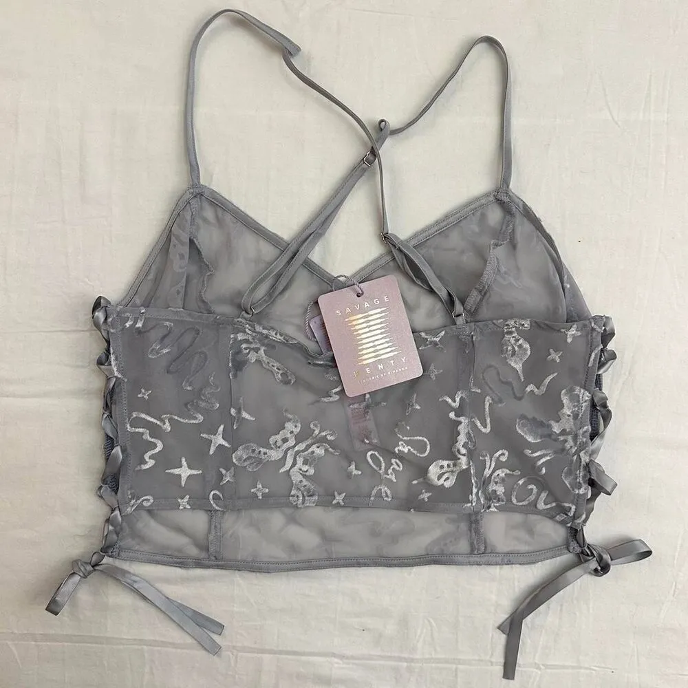 NWT Savage X Fenty Devore Dreams Silver Velvet Sleep Cami Lace Up Sides Sz L Size L - Image 4
