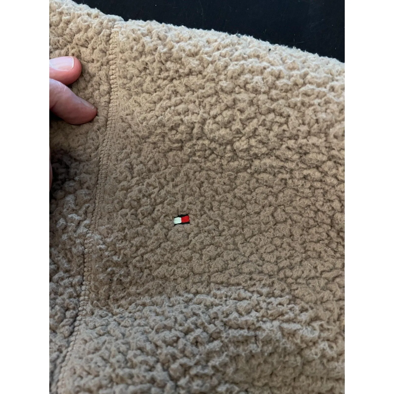 Tommy Hilfiger Hoodie Womens XL Beige Sherpa Fleece Teddy 1/4 Zip Pullover - Image 10