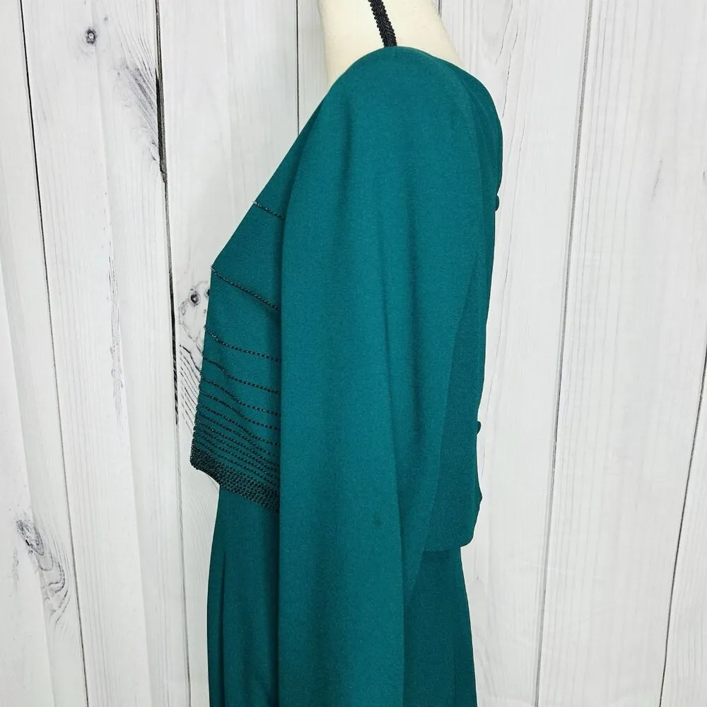 Vintage RIMINI Formal Maxi Dress / Jacket Size 12 Dark Teal Green Beaded - Image 7