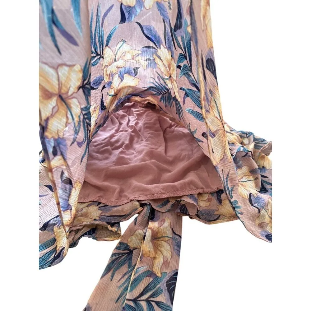 Floral Ruffle Multi Layer Tiered Dress Open Back & Tie Waist Coquette Fairy Sz S - Image 12