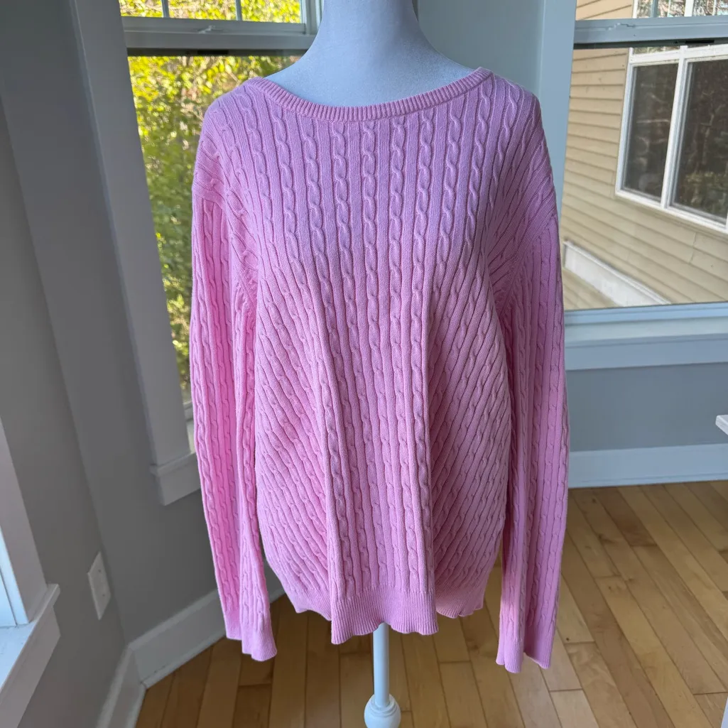 Vintage Basic Editions Pink Cable Knit Cotton Crewneck Sweater Size XL - Image 7