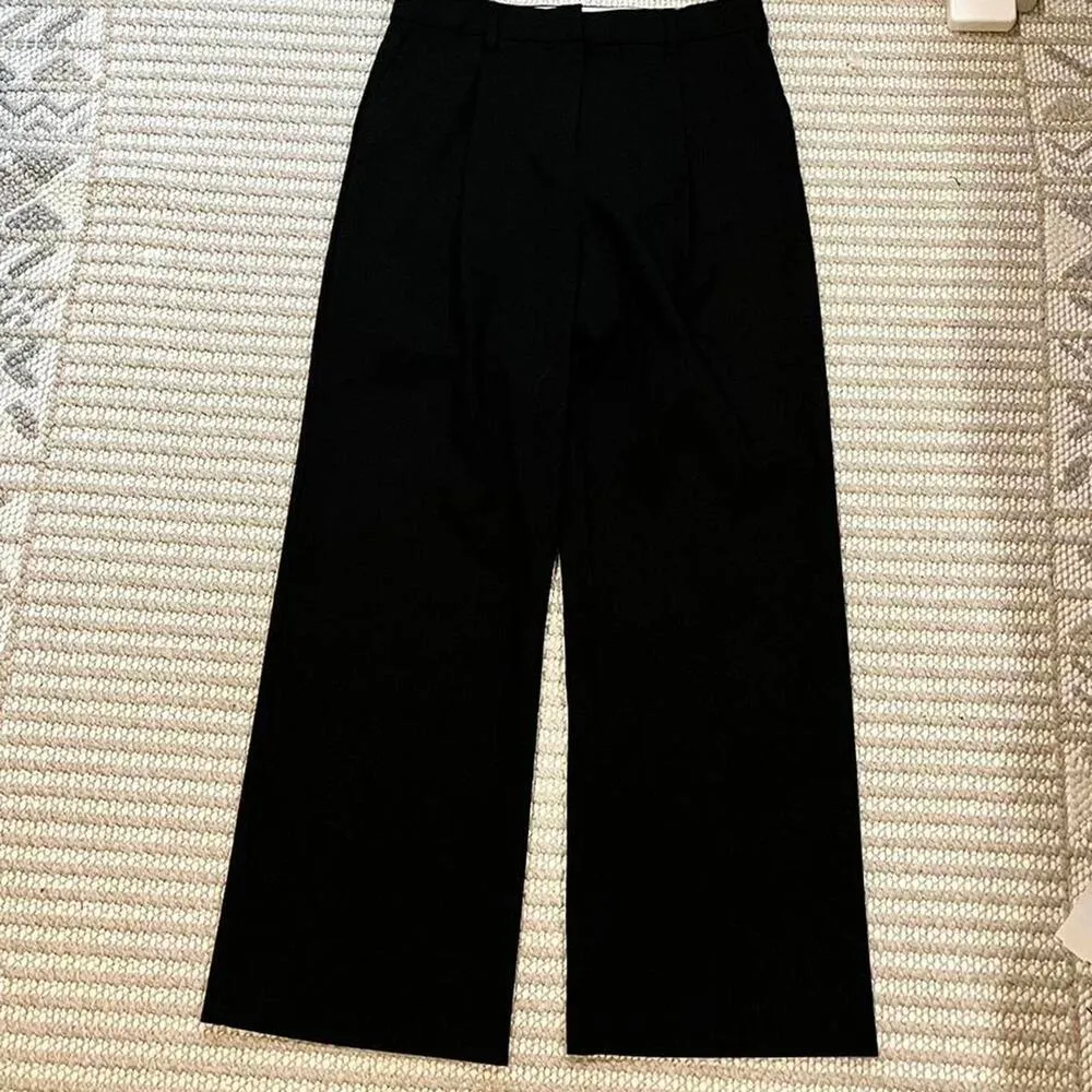 REFORMATION Alex Black Relaxed Fit Pleated Work Trousers - Image 2