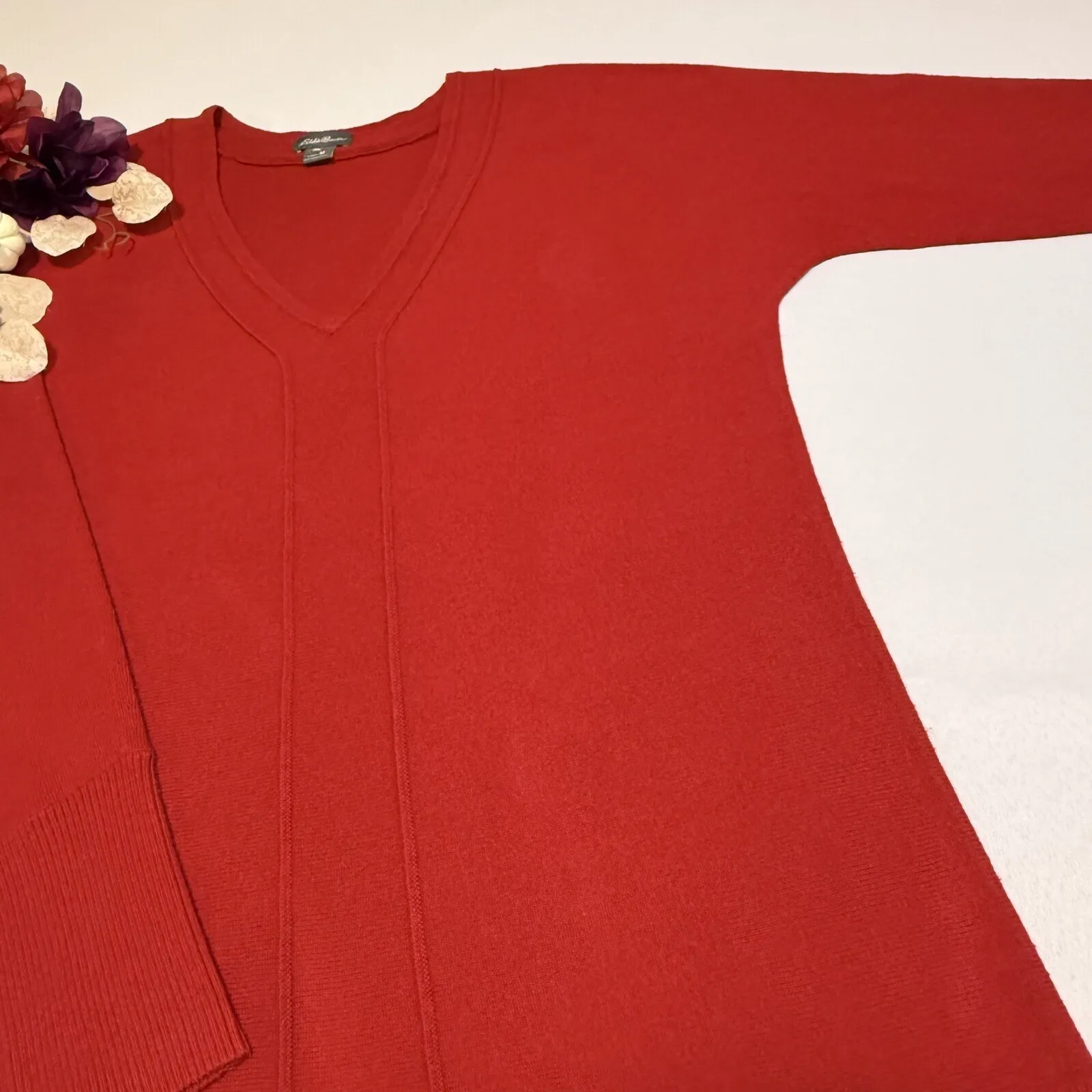 Eddie Bauer Women's Red‎ V-Neck Long Sleeve Warm Work Top Sweater, Size Medium # - Image 5