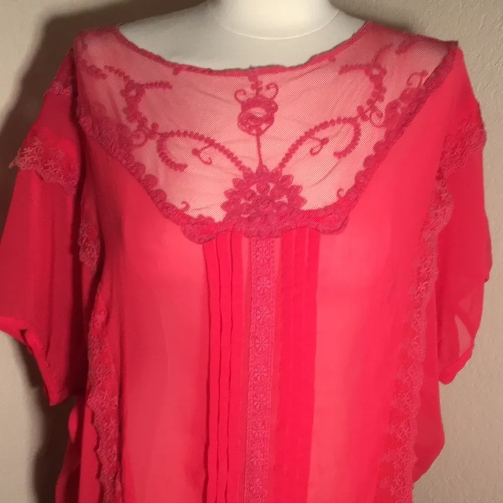 FASHION model blouse pink sheer Pink Lace blouse sexy barbiecore Size 3X - Image 3