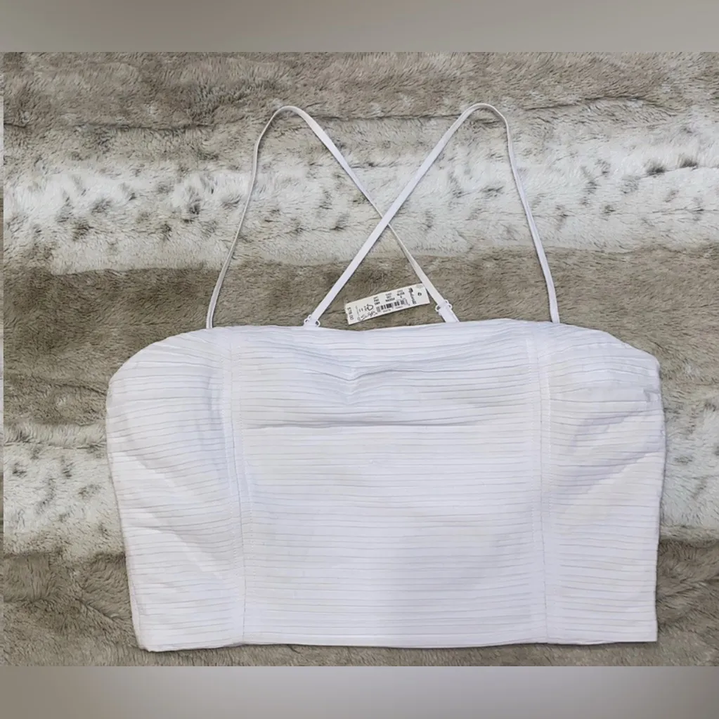 Madewell Wendy Pleated Cotton Poplin Crop Top Eyelet White Size 6 NEW - Image 7