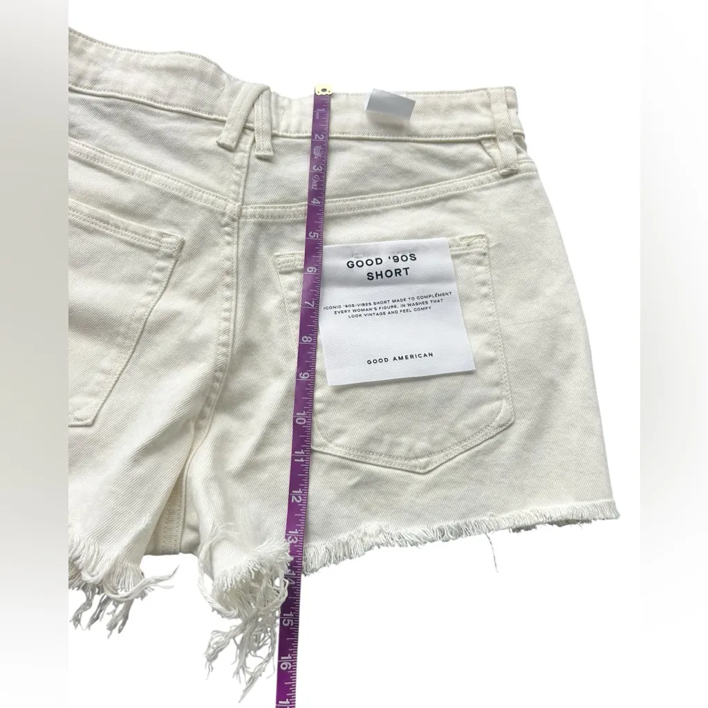 Good American Good ’90s Short Exposed Pocket Bags Distressed Denim White NEW - Image 7