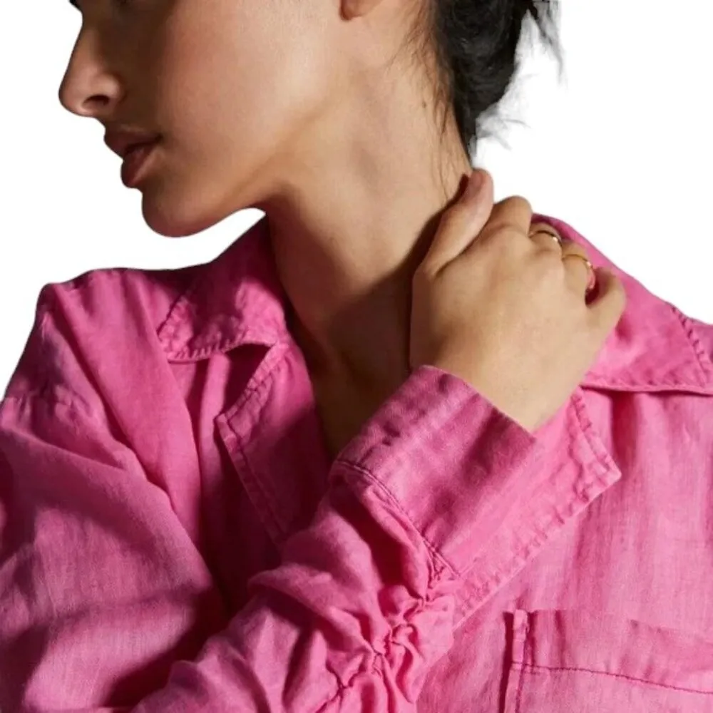 Maeve Anthropologie Boyfriend Button Down L/S Shirt Fuchsia Large EUC #0603-OC - Image 4