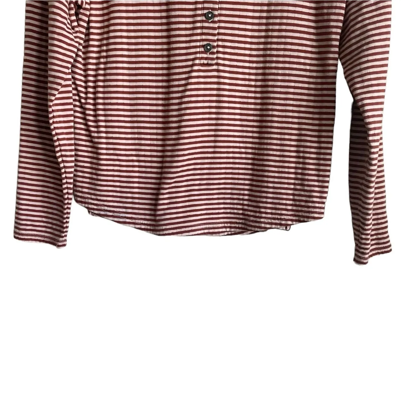 Madewell Women Top S‎ Red Tan Striped 1/4 Button Popover Soft Rustic Western - Image 4
