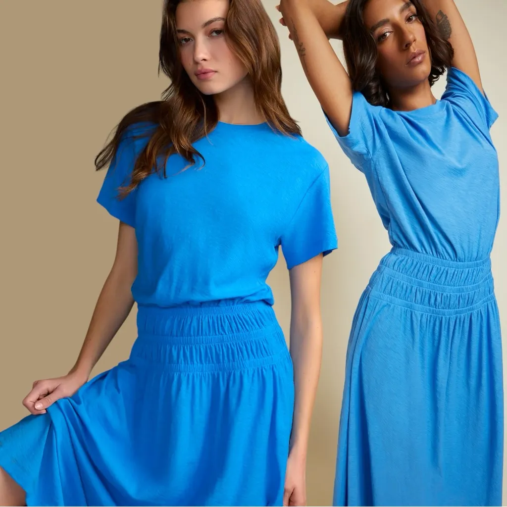 Nation LTD Winslow Shirred T-Shirt Dress in Lapis NWT Size XS - Image 2