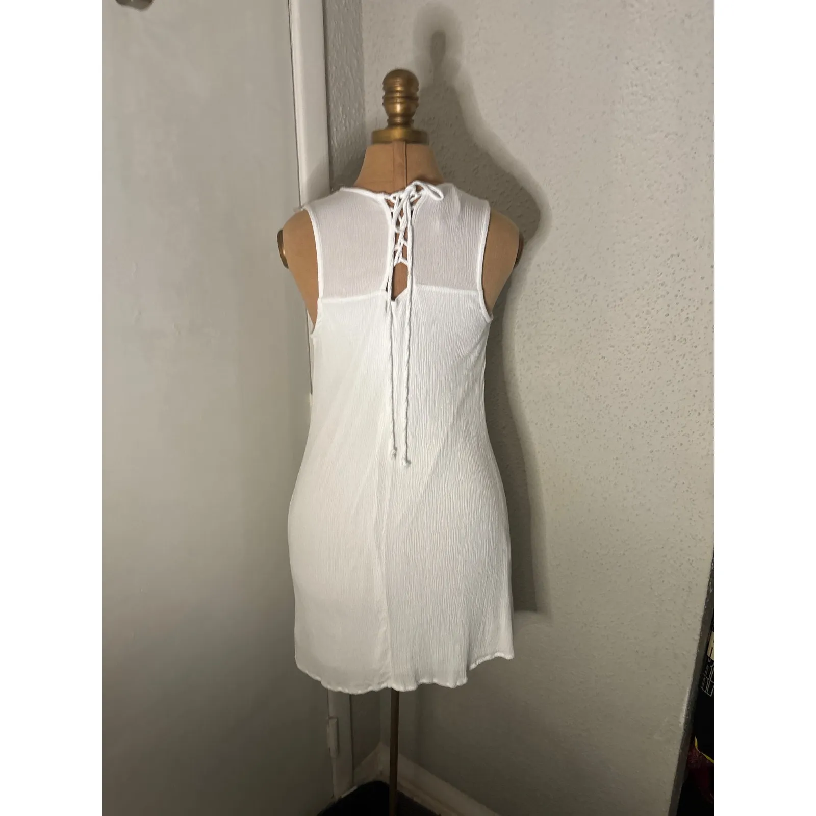 Trixxi White Embroidered Floral Lace-Up Sleeveless Dress S Boho Costal Cowgirl - Image 2