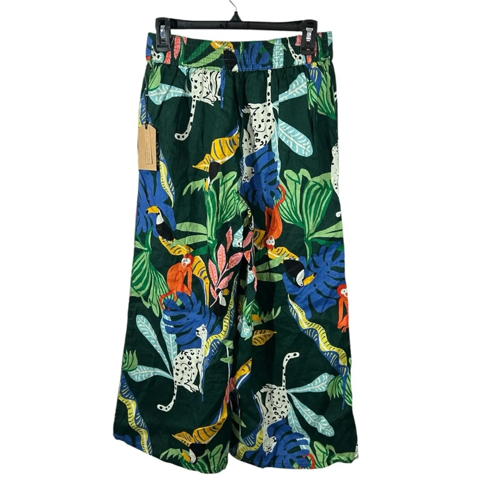 Christian Siriano NWT Linen Wide Leg Tropical Pants Small Luxury Resort Wear Blue - Image 7
