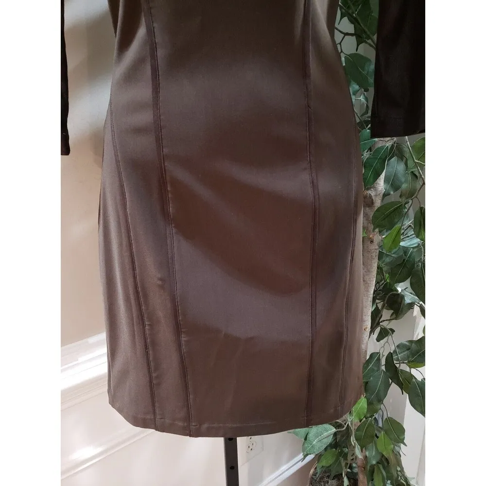 Nha Khanh Women's Brown Polyester Long Sleeve Crew Neck Knee Length Dress Size 4 - Image 4