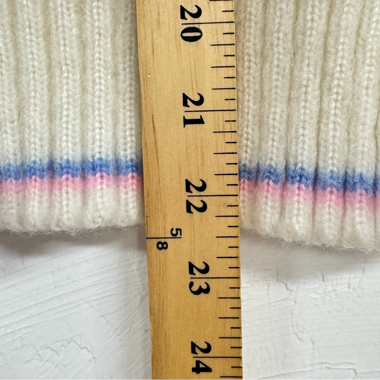 Vintage Cream Crew Neck Sweater Pink & Blue Trim Girl Core Womens M Unicorn - Image 9