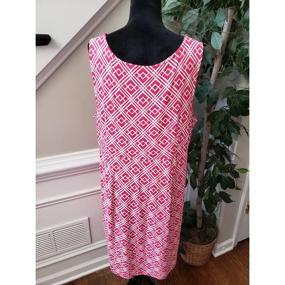 JM Collection Shift Dress Womens XL Pink White Geometric Round Neck Pullover - Image 4