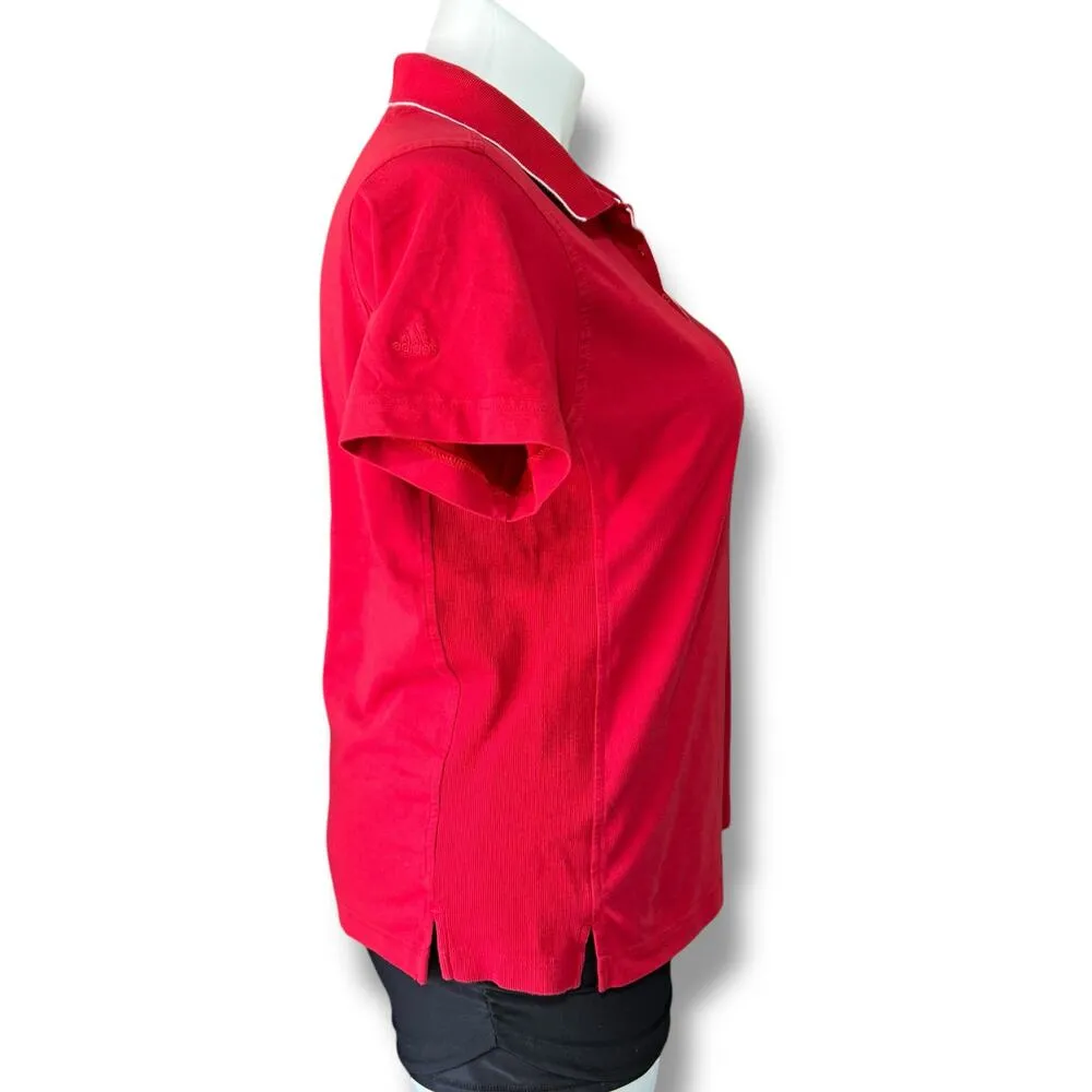 Adidas Womens Climalite Stretch Polo T Shirt Top Collared Short Sleeve Red XL - Image 2