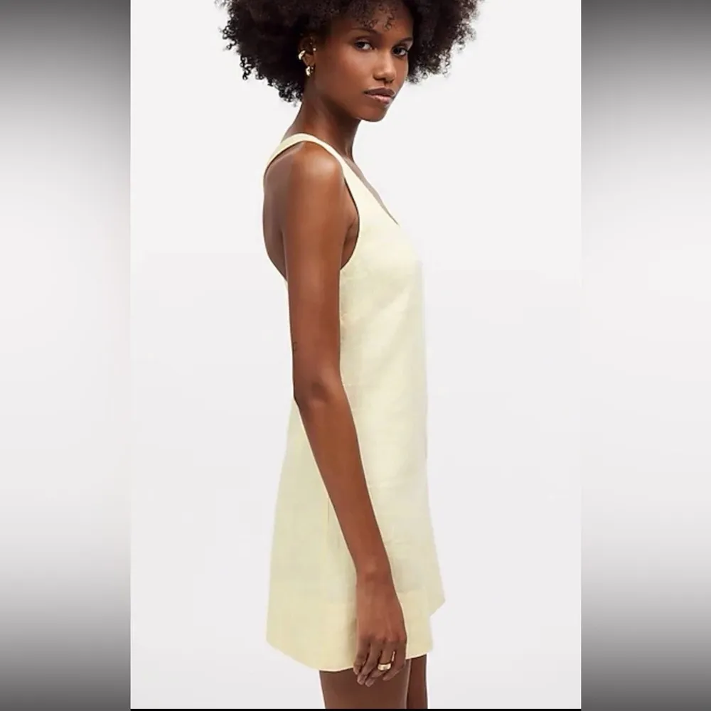 NWT MADEWELL Mini Dress Women 00 Yellow Linen Cross Back A-Line Broken Zipper - Image 3