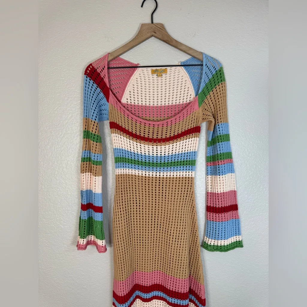 VRG GRL Verge Girl Work of Art Crochet Maxi Dress Multi size AU 8 US 4 Small Tan - Image 10