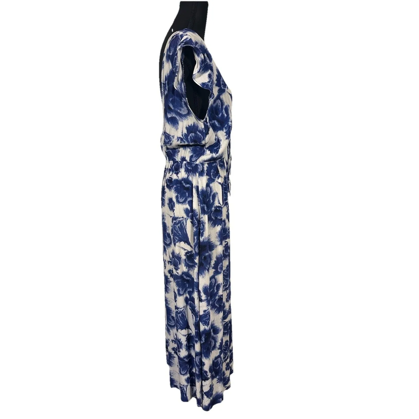 Billabong Don’t Mess Dress Beach Boho Dress Sz L Blue Floral Low Front Lace Back - Image 8