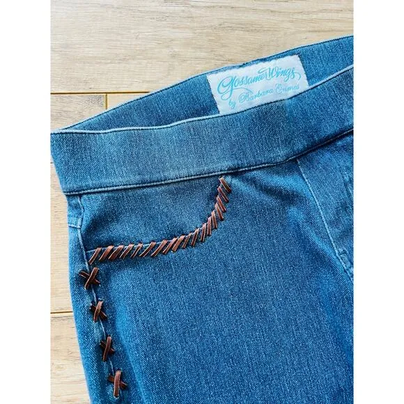 Gossamer Wings Barbara Grimes Santa Fe Embellished Denim Leggings Suede Lace S Blue Size 4 - Image 2