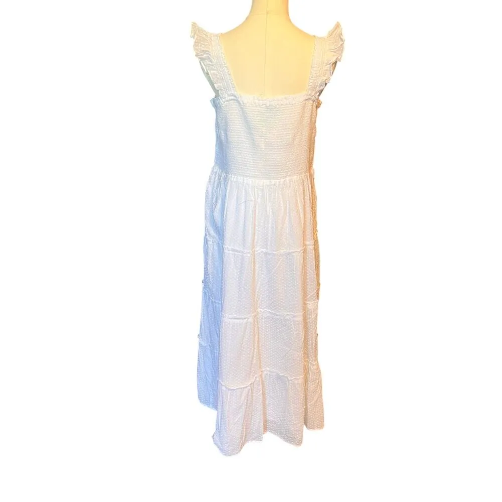 J. Crew 100% Cotton Smocked Tiered Midi Dress. White. Size Large White - Image 3