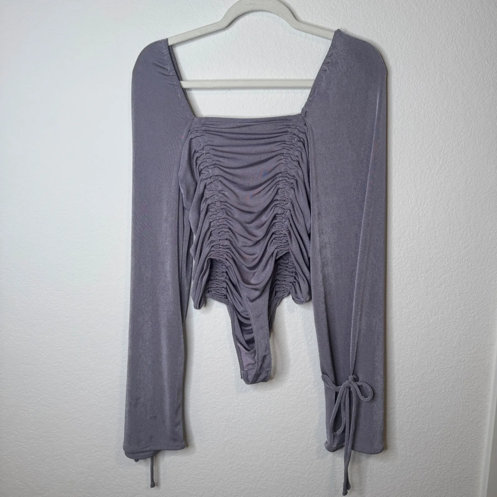 Free People Meant to be Purple Ruched long sleeve Bodysuit - Image 7