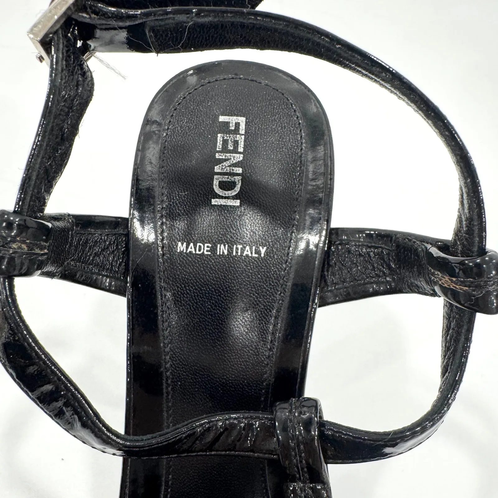 Fendi Black Patent Leather T Strap Platform Stiletto Heels Made in Italy Size 9 - Image 6