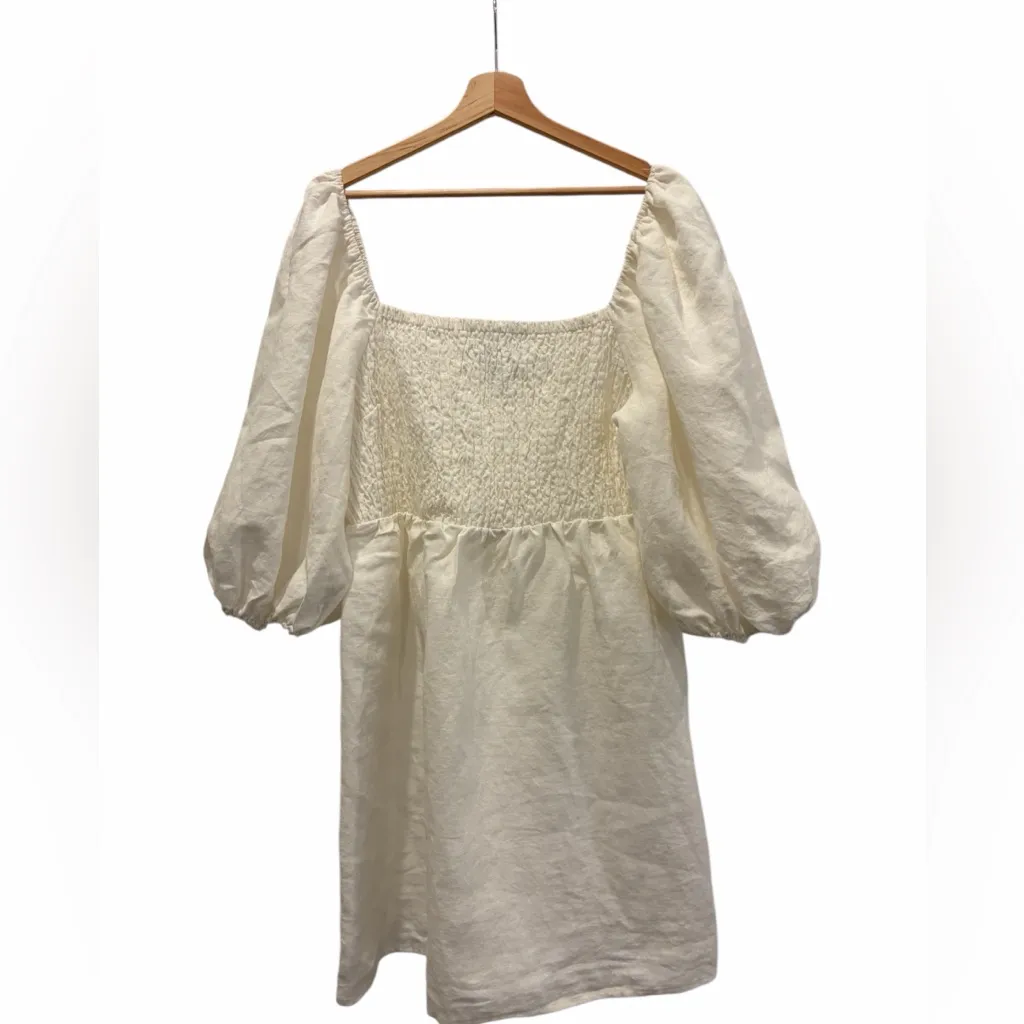 Tuckernuck Annie White Linen Smocked Peasant Dress Size XXL Coastal Old Money - Image 12