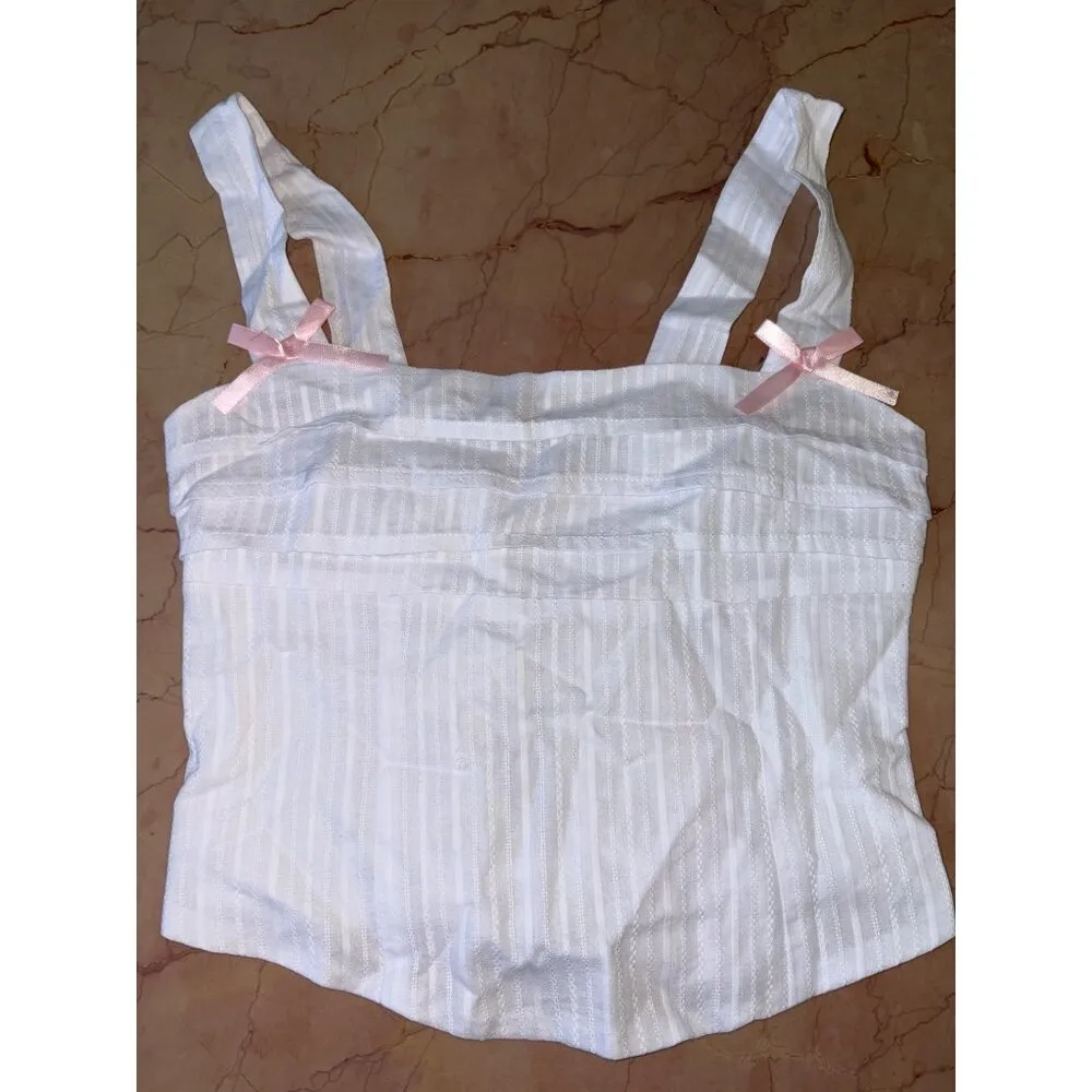 MORE TO COME Helena Top in White Small New Womens Eyelet Sleeveless Tank - Image 4