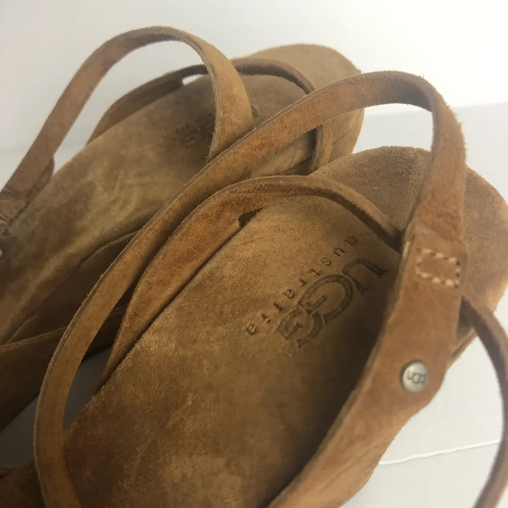 UGG Violet Suede Leather Wedge Sandals Chestnut Tan - Image 5