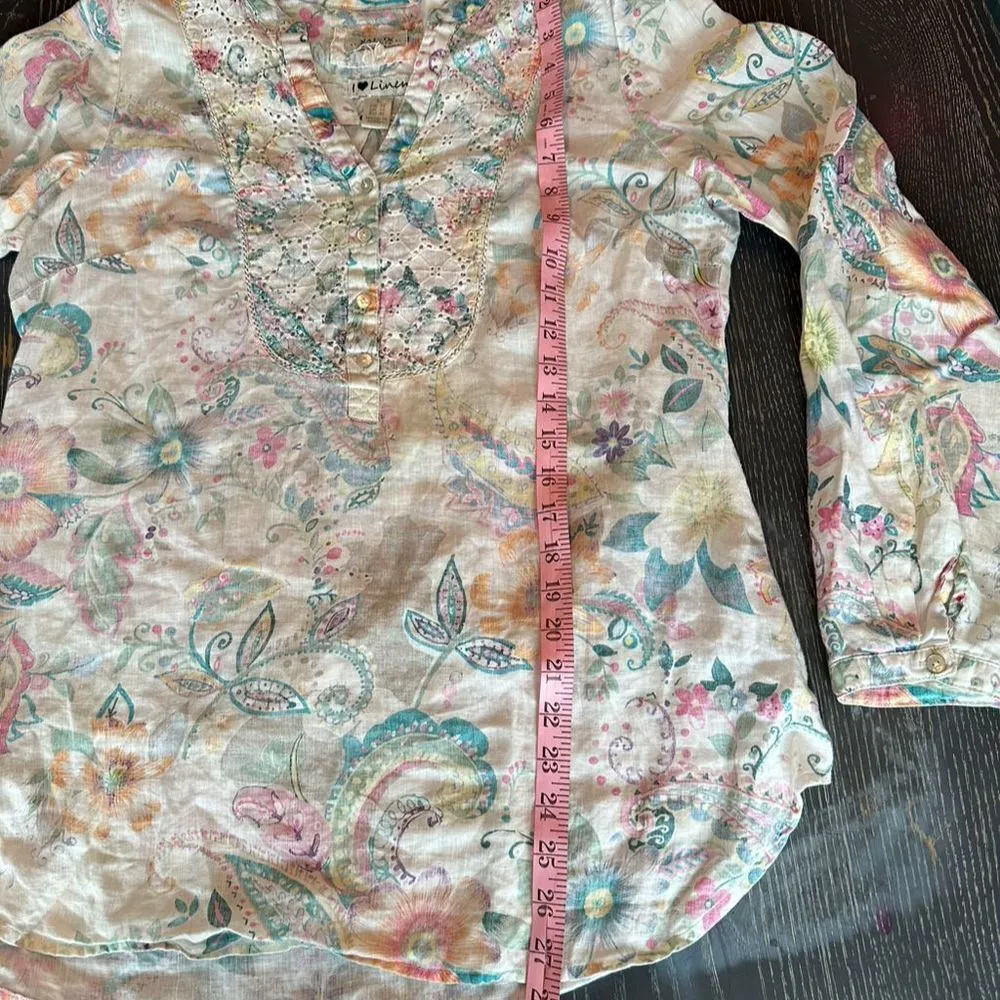 Malvin Linen Tunic Size 10 Women's Floral V - Image 10
