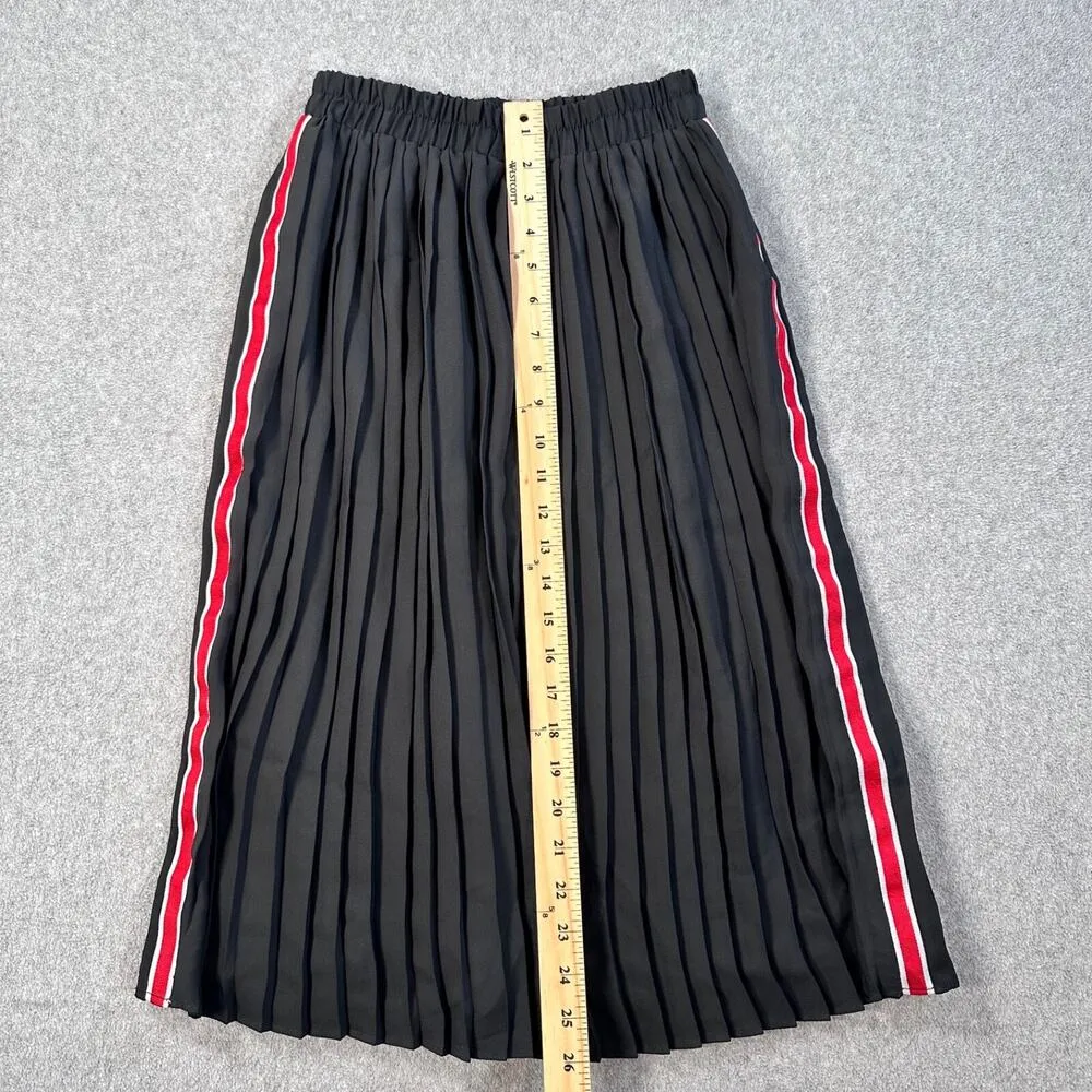 Zara Pleated Midi Skirt Side Stripe Women's X-Small Black/Red Elastic Waist - Image 3
