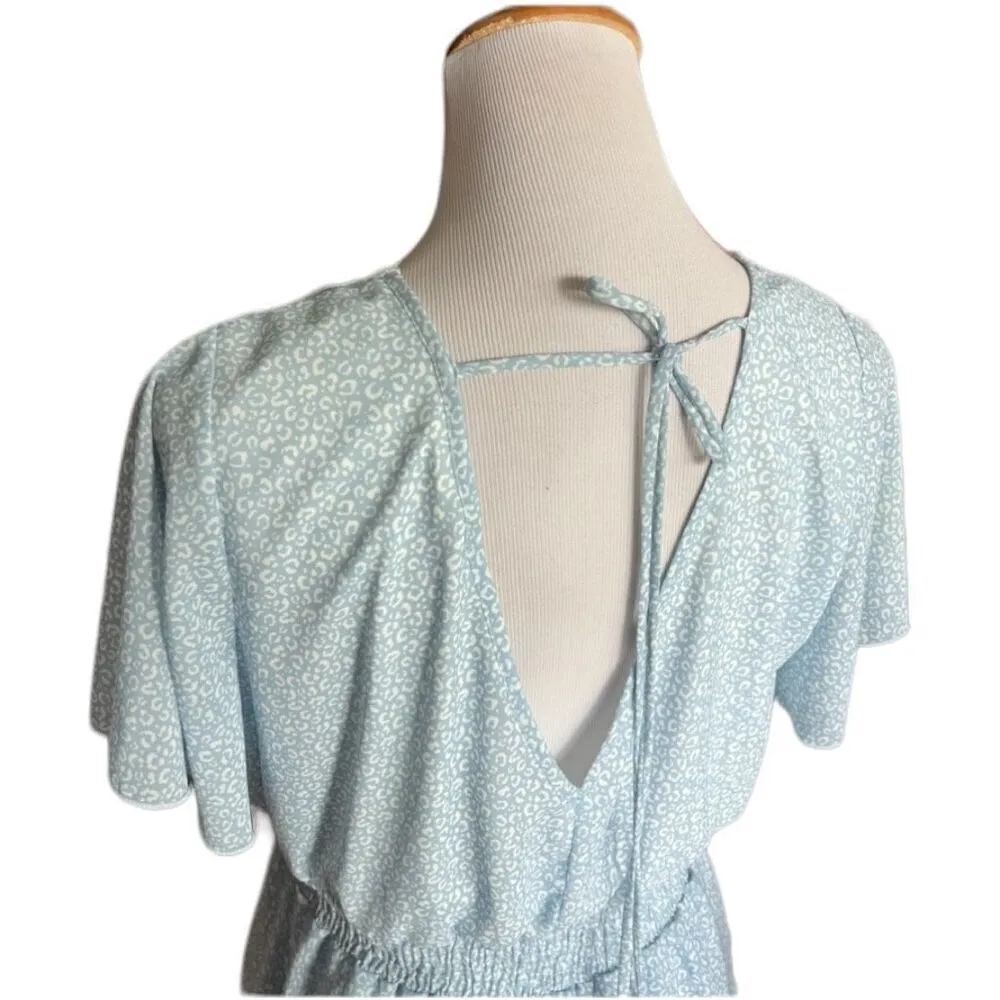 Womens Altar’d State Baby Blue Tiered Ditsy Floral Print Flutter Dress - Sz L - Image 4