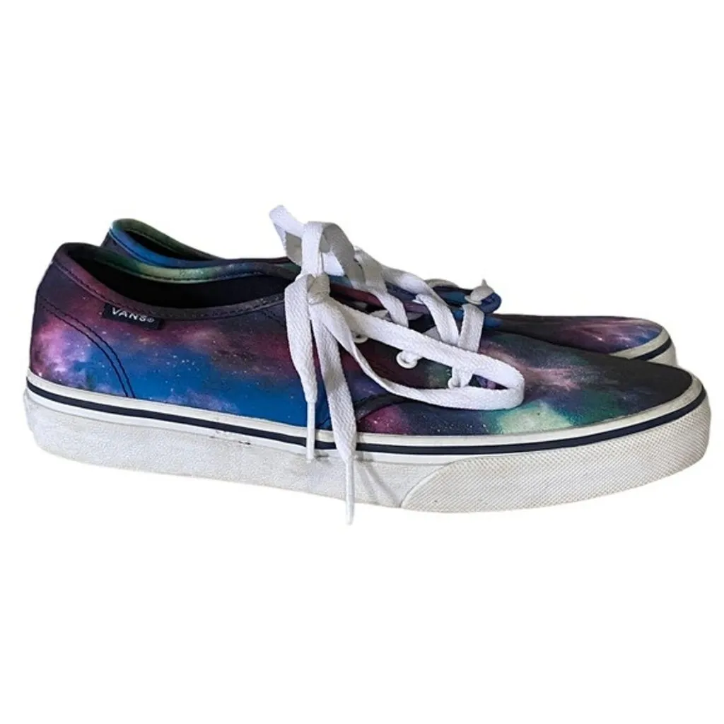 Vans Women Low Top Sneaker Size 6 Purple Blue Galaxy Print Lace Up Canvas Upper‎ - Image 2