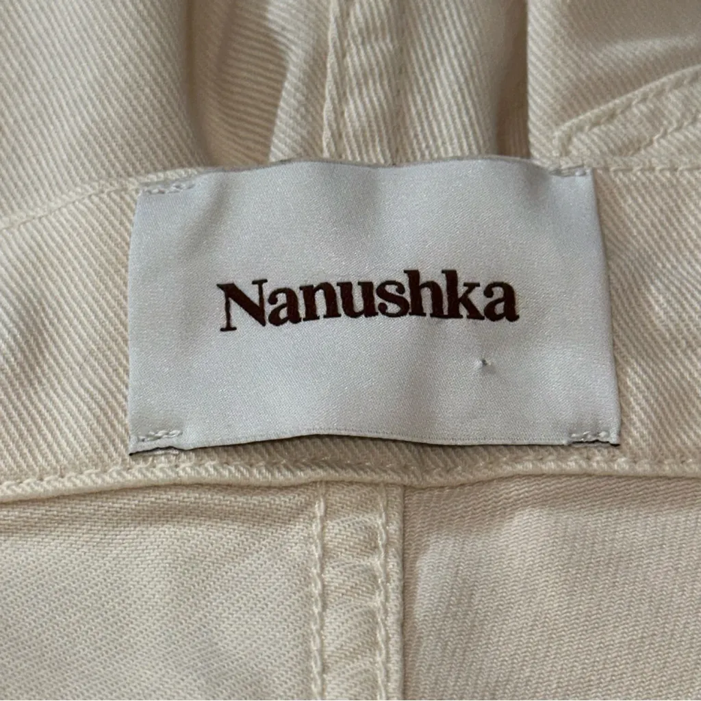 Nanushka Denim Women’s Size M Nude Ivory Chace Cut Out Belted High Rise Jeans - Image 4