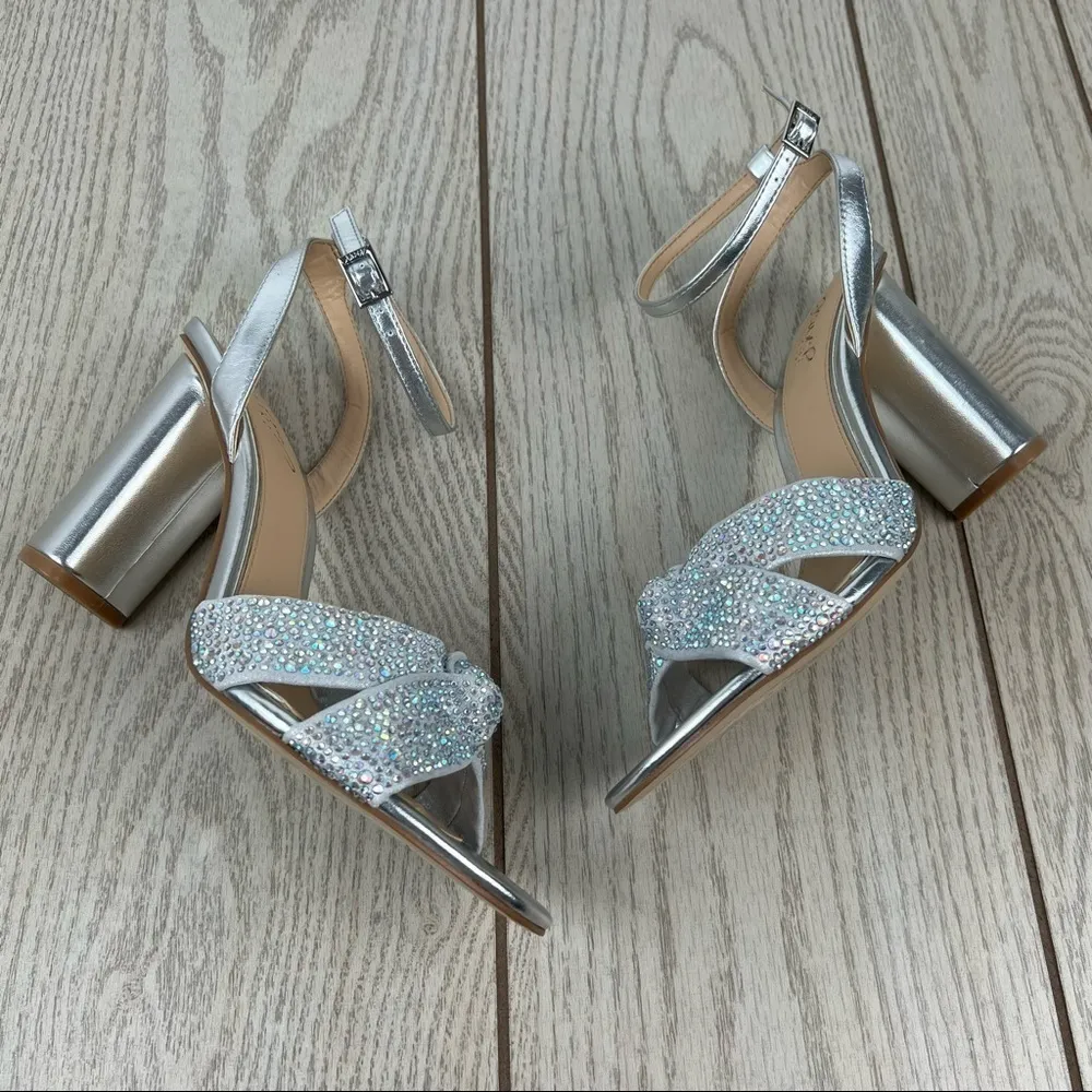 Jewel Badgley Mischka Gem Nicoline Evening Sandals 8.5M Metallic Silver Size 8.5 - Image 5