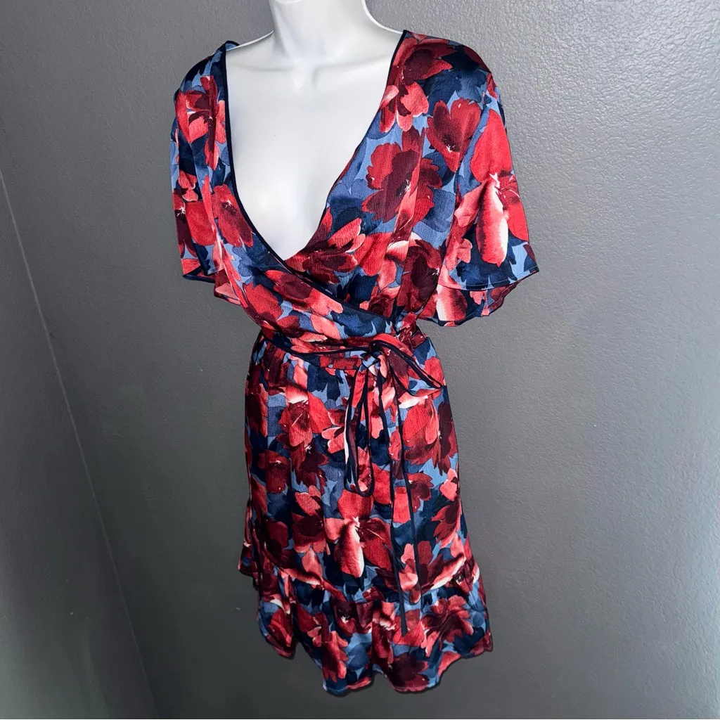 Draper James Women’s Blue & Red Floral V-Neck Wrap Short Sleeve Dress Womens XXL - Image 5