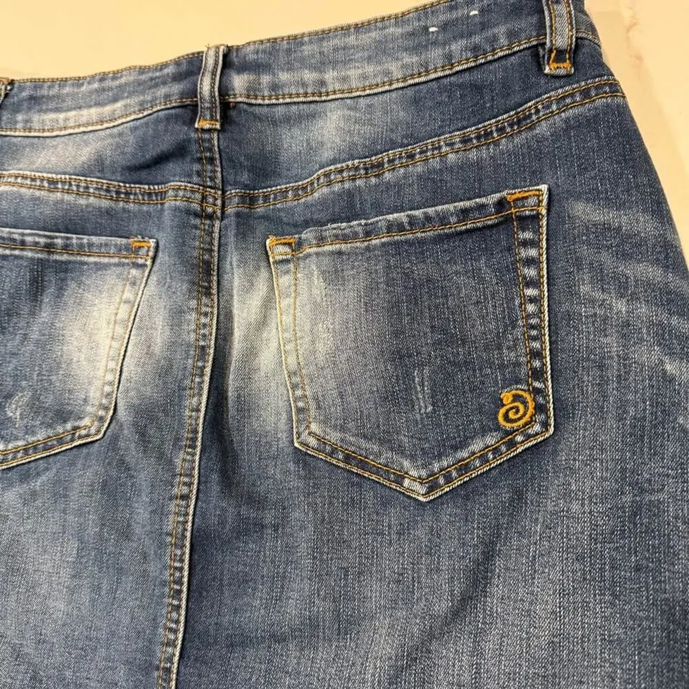 Indigo Rein Denim Jean Mini Skirt Women's 7/27 Dark Wash Blue Frayed Hem Western - Image 6