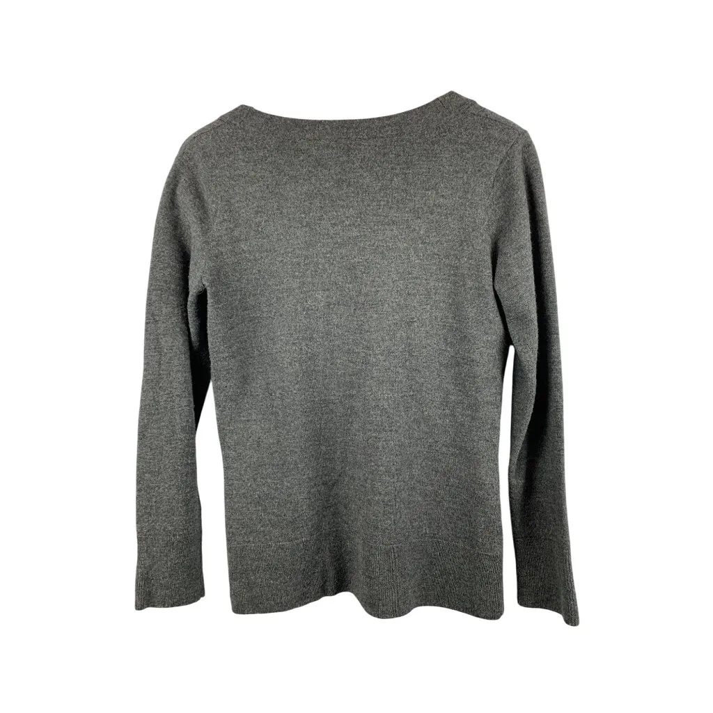 Womens Dialogue Essentials XS Gray Merino Wool Cardigan Sweater - Image 2