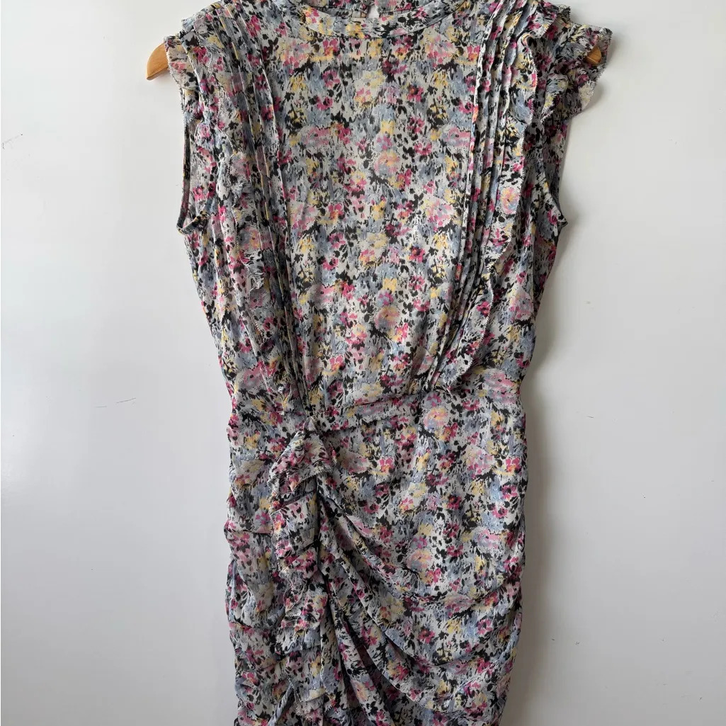 All Saints Pink and Blue Ruffled Ruched Midi‎ Dress Size 2 - Image 5
