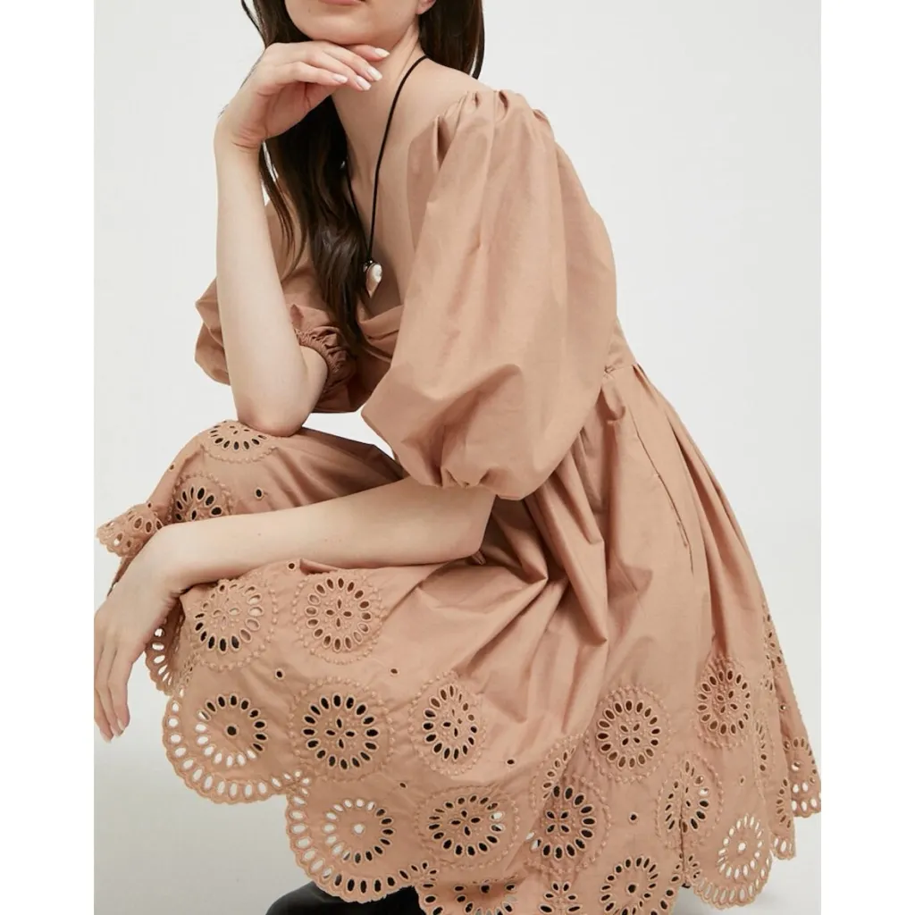 Abercrombie & Fitch | Emerson poplin puff sleeve embroidered eyelet hem dress - Image 4